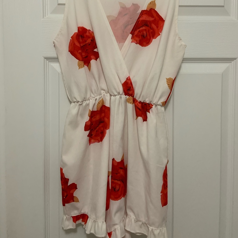 Flower ruffle bottom romper